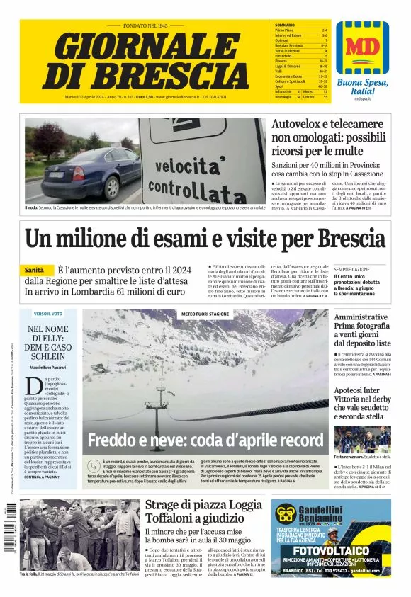 Prima-pagina-giornale di brescia-oggi-edizione-del-2024-04-23